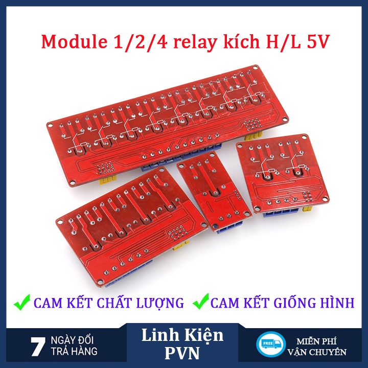 Module Relay 5V 1/ 2/ 4/ 8 kênh có cách ly opto, tùy chọn mức kích High/Low 10A
