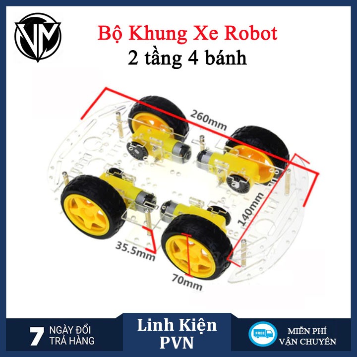 [FULL BỘ] Bộ khung xe Robot 2 tầng 4 bánh bằng Mica trong suốt