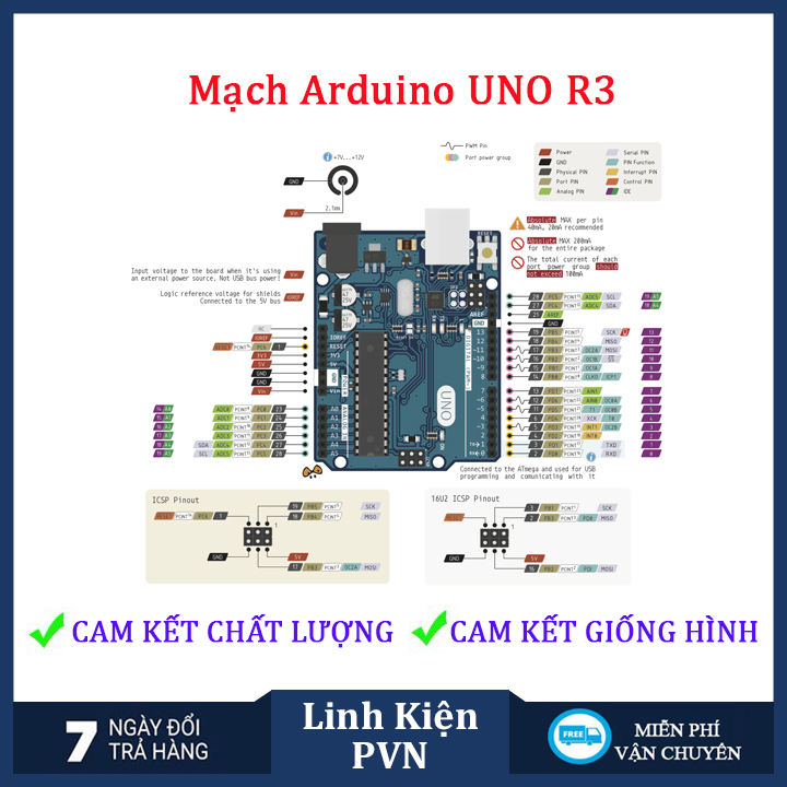 Mạch thích hợp phát triển ARDUINO UNO R3 - Chíp Cắm