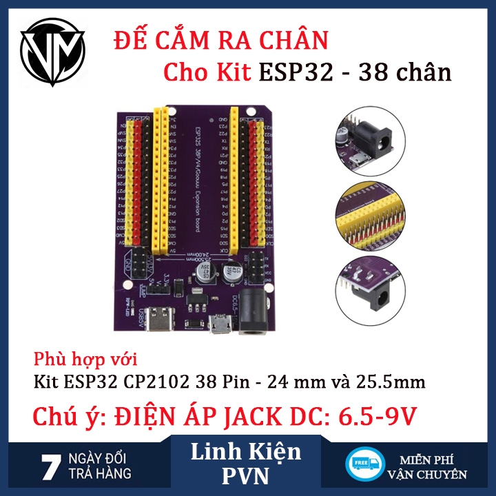 Kit ESP32 38 chân CP2102 Micro USB/TypeC – Mạch Lập Trình IoT WiFi Bluetooth Cho Arduino