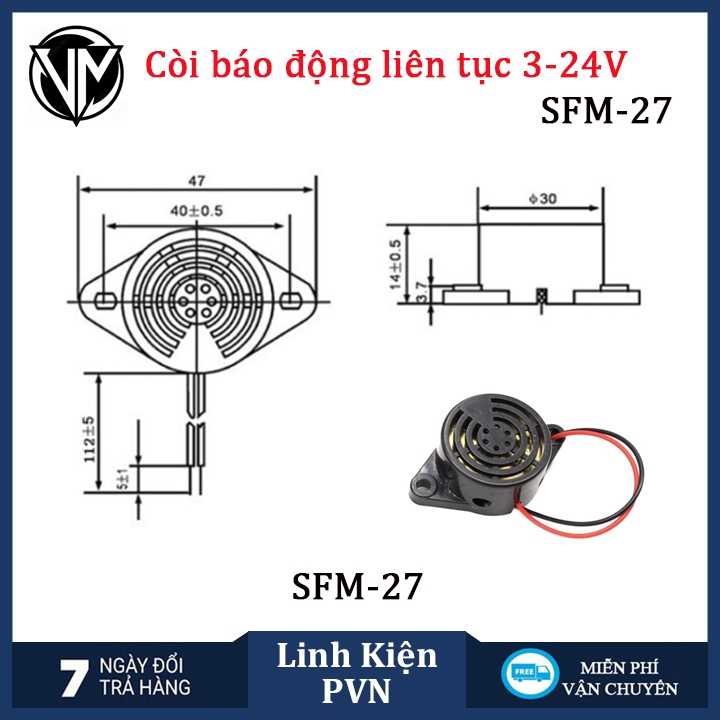 Loa, Còi Báo Động Liên Tục SMF-20B và SMF-27, điện áp 3 - 24VDC