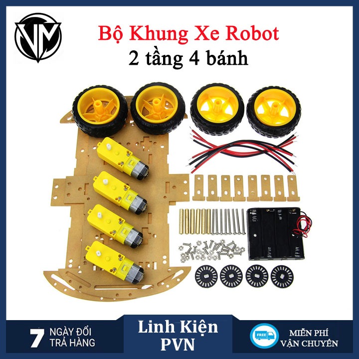 [FULL BỘ] Bộ khung xe Robot 2 tầng 4 bánh bằng Mica trong suốt