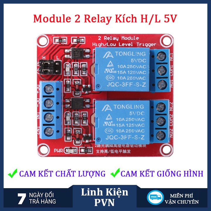Module Relay 5V 1/ 2/ 4/ 8 kênh có cách ly opto, tùy chọn mức kích High/Low 10A