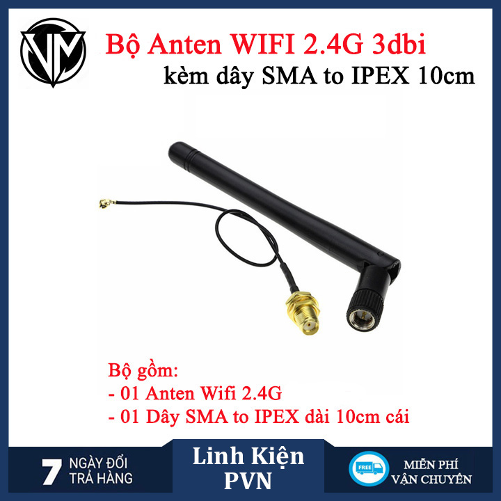 Anten WiFi 2.4Ghz kèm cáp chuyển SMA sang IPEX3