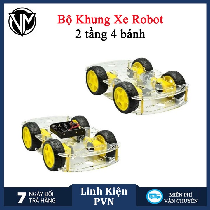 [FULL BỘ] Bộ khung xe Robot 2 tầng 4 bánh bằng Mica trong suốt