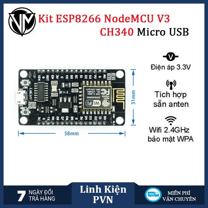 Mạch NodeMcu Lua WIFI V3 ESP8266 CH340