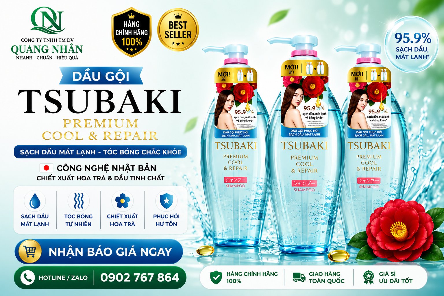 DẦU GỘI TSUBAKI XANH 450ML X 9 CHAI