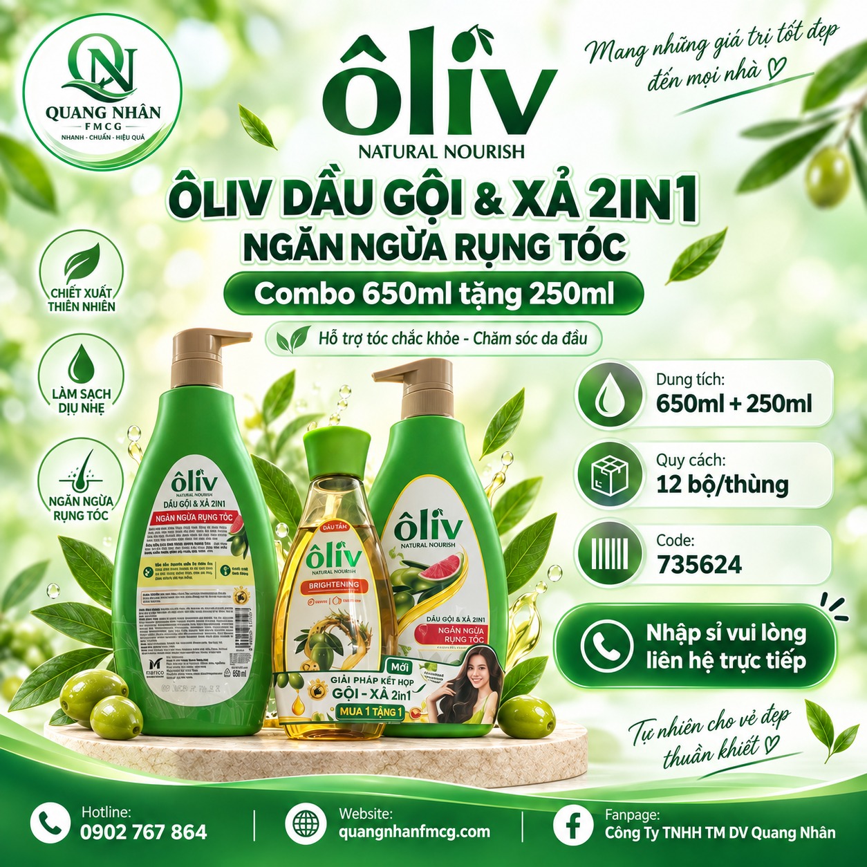DẦU GỘI ÔLIV CHẮC KHOẺ NGĂN GÃY RỤNG 650ML+ ST 250ML) x 12 BỘ/THÙNG