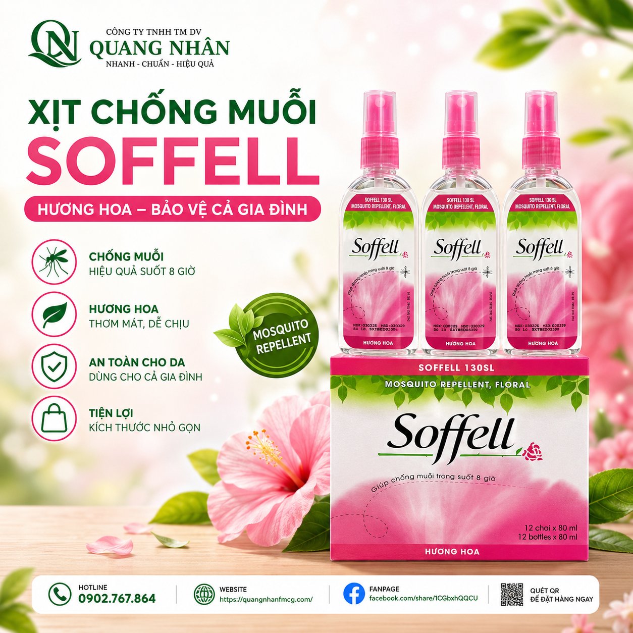 CHAI XỊT CHỐNG MUỖI SOFFELL HƯƠNG CAM 80ml (12 chai) x 12 hộp