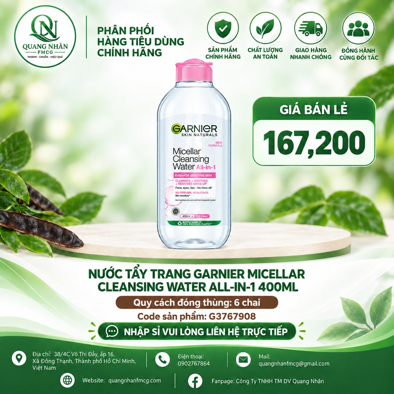 NƯỚC TẨY TRANG GARNIER Hồng 400Ml x 6 chai