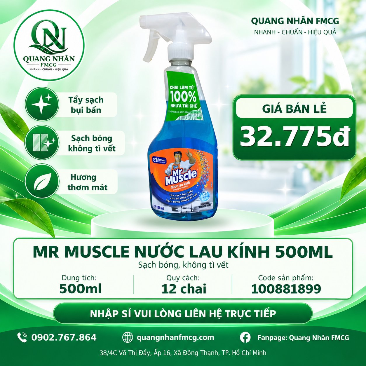 NƯỚC LAU KÍNH MR MUSCLE - 500ML x 12 chai