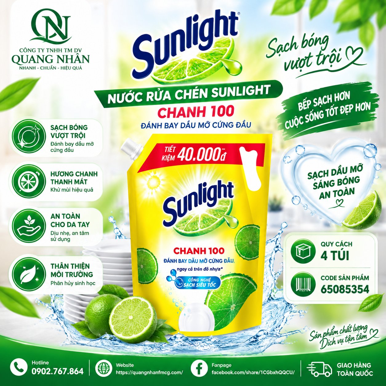 NƯỚC RỬA CHÉN SUNLIGHT CHANH TÚI 3.1L X 4 TÚI