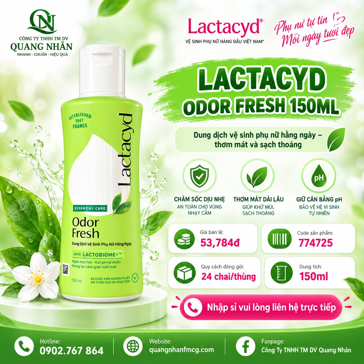 LACTACYD FEMININE WASH 150ML ODOR FRESH VN X 24 chai