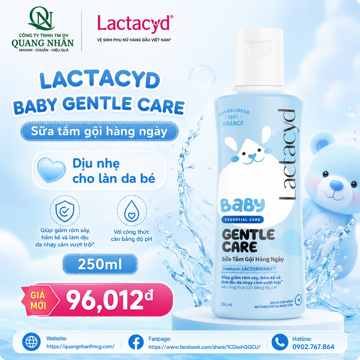 LACTACYD BABY GENTLE CARE 250ML X 24 CHAI