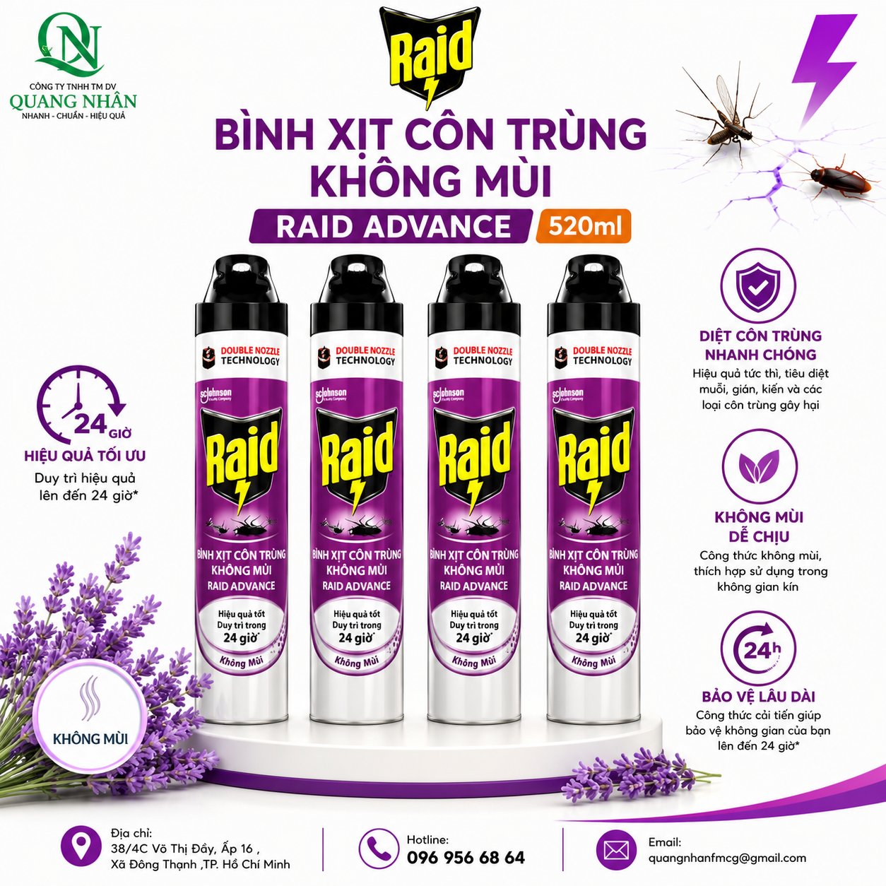 XỊT CÔN TRÙNG RAID - KH. MUI 520ML x 12 chai - DN
