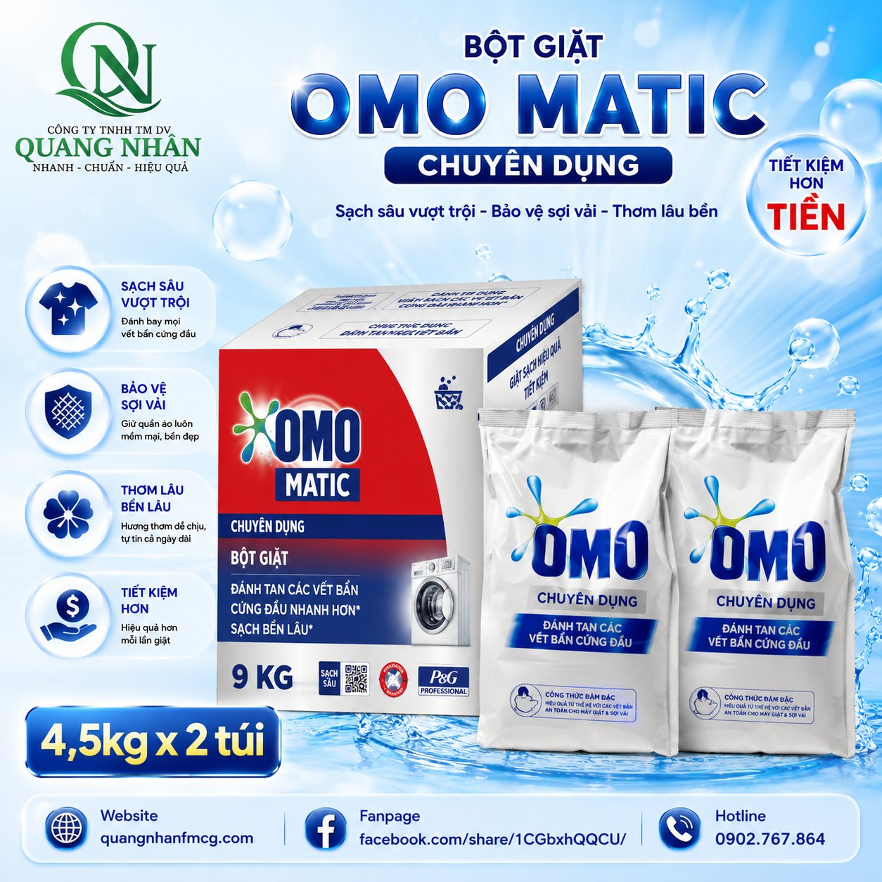OMO GIẶT MÁY CHUYÊN DỤNG 9KG