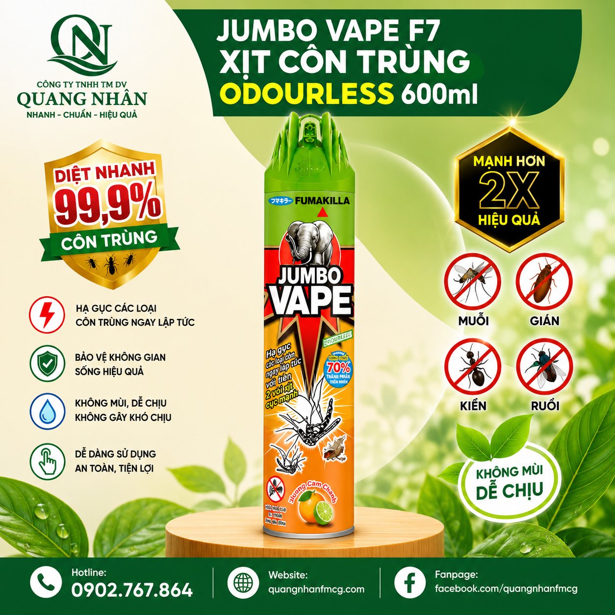 XỊT MUỖI JUMBO VAPE F10 HUONG CAM CHANH 600 ML x 24 chai