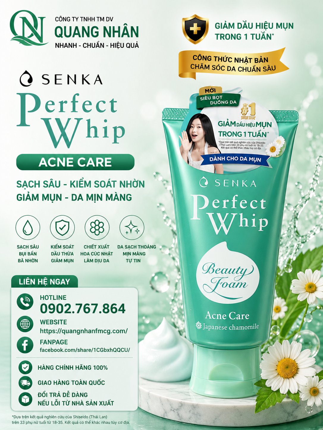 Sữa rửa mặt Senka Acne Giành cho da Mụn 100g x 36 tuýp ( XANH LÁ )