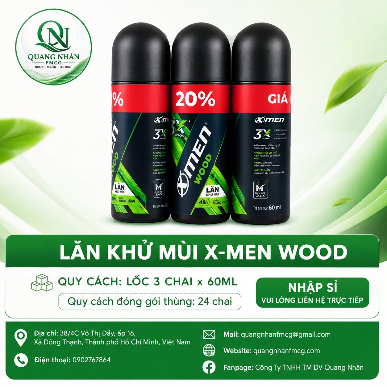 LĂN KHỬ MÙI XMEN WOOD 60ML X 24 CHAI