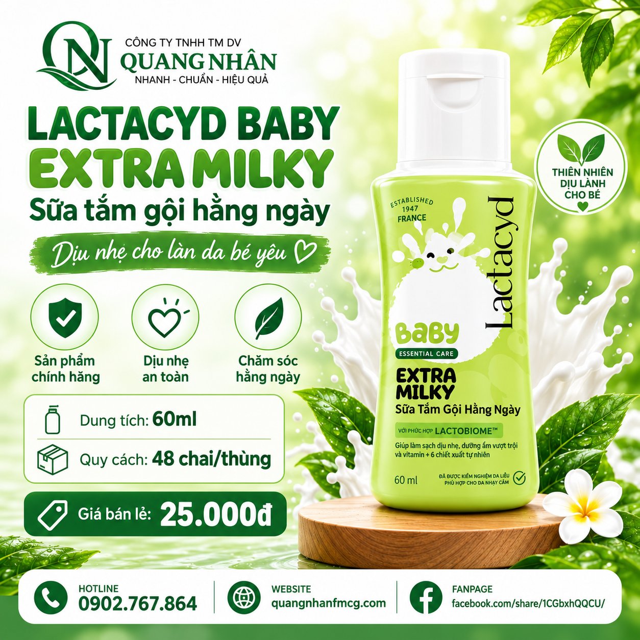 LACTACYD BABY EXTRA MILKY 60ML X 48 CHAI