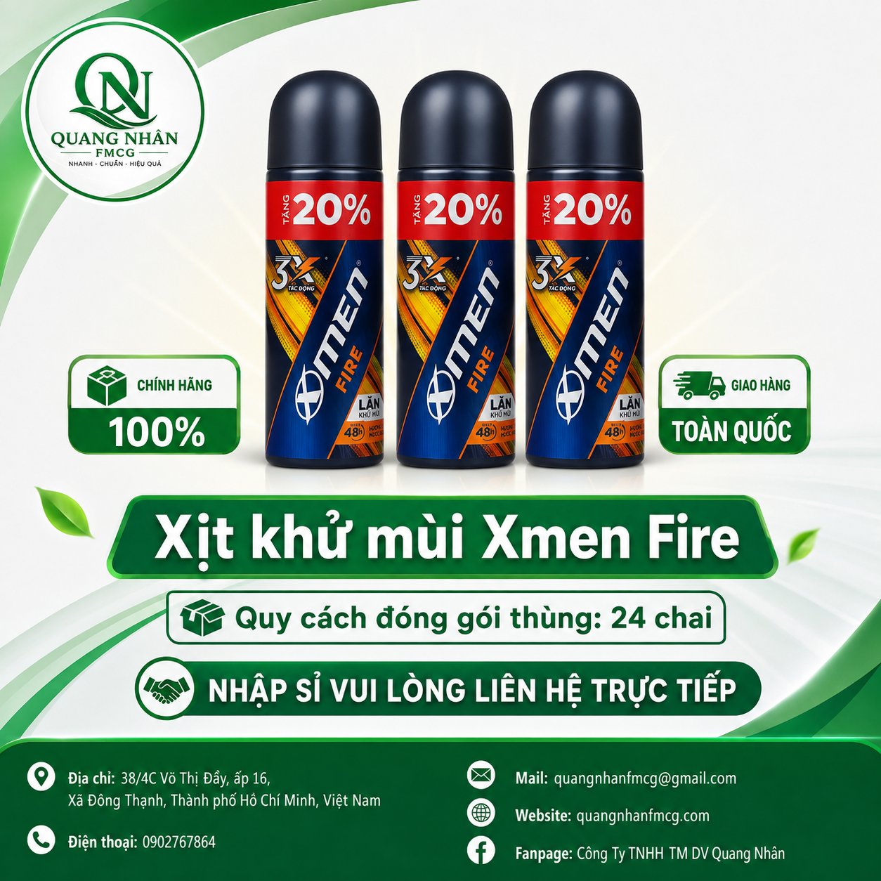 LĂN KHỬ MÙI XMEN FIRE 60ML X 24 CHAI