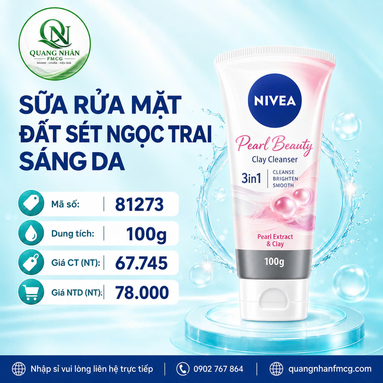 81273 SỮA RỬA MẶT NIVEA ĐẤT SÉT SÁNG DA 100G x 24 CHAI
