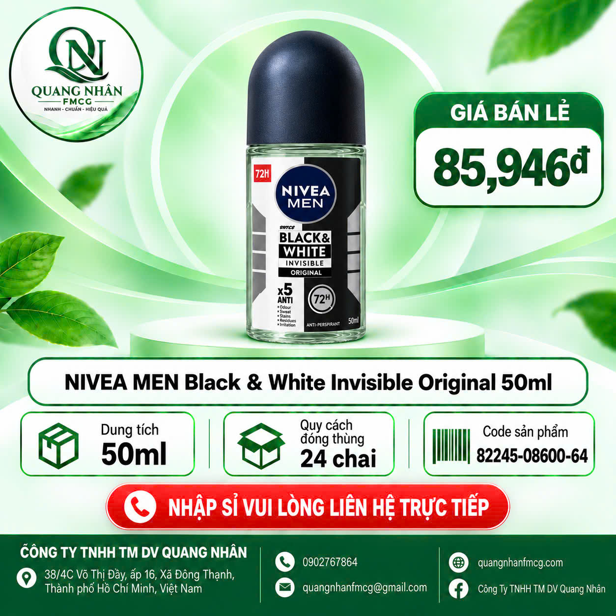 82245 LĂN NGĂN MÙI NIVEA NAM Ố VÀNG NGUYÊN BẢN 50ML X 24 CHAI