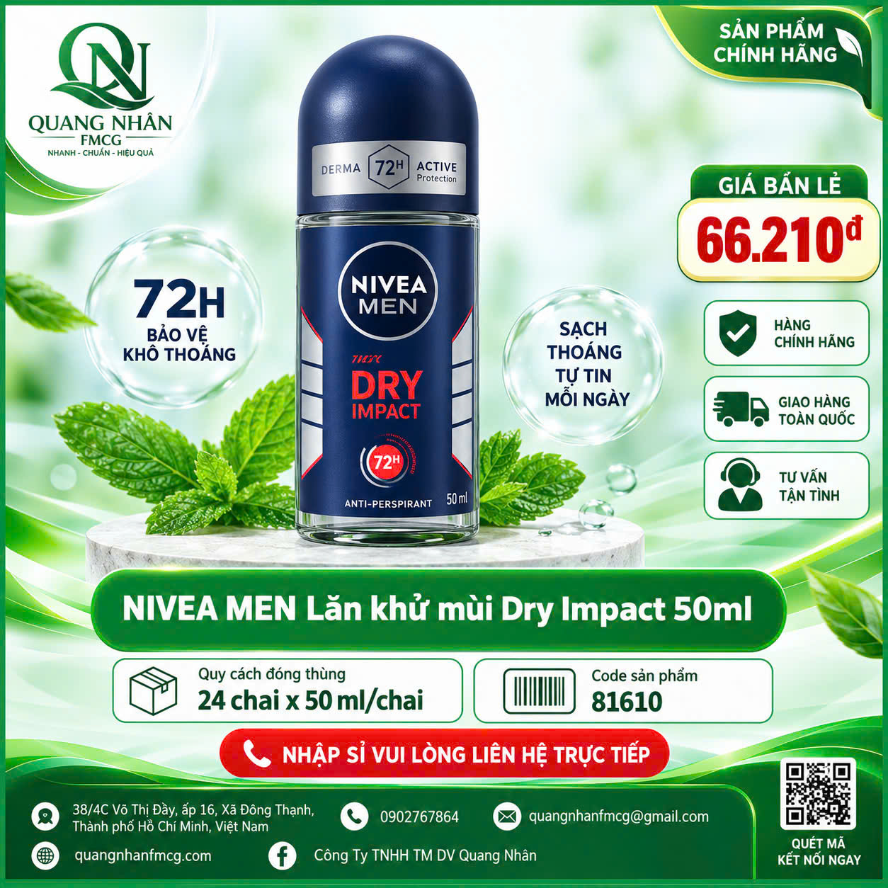 81610 LĂN NGĂN MÙI NAM NIVEA KHÔ THOÁNG 50ML x 24 CHAI