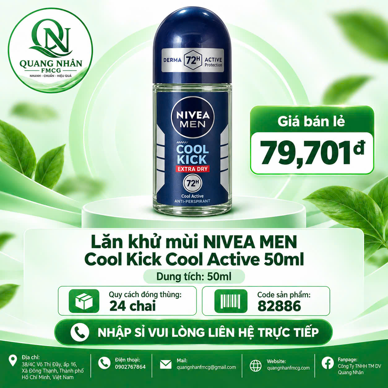 82886 LĂN NGĂN MÙI NAM NIVEA Mát Lạnh (BLUE) 50ML X 24 CHAI