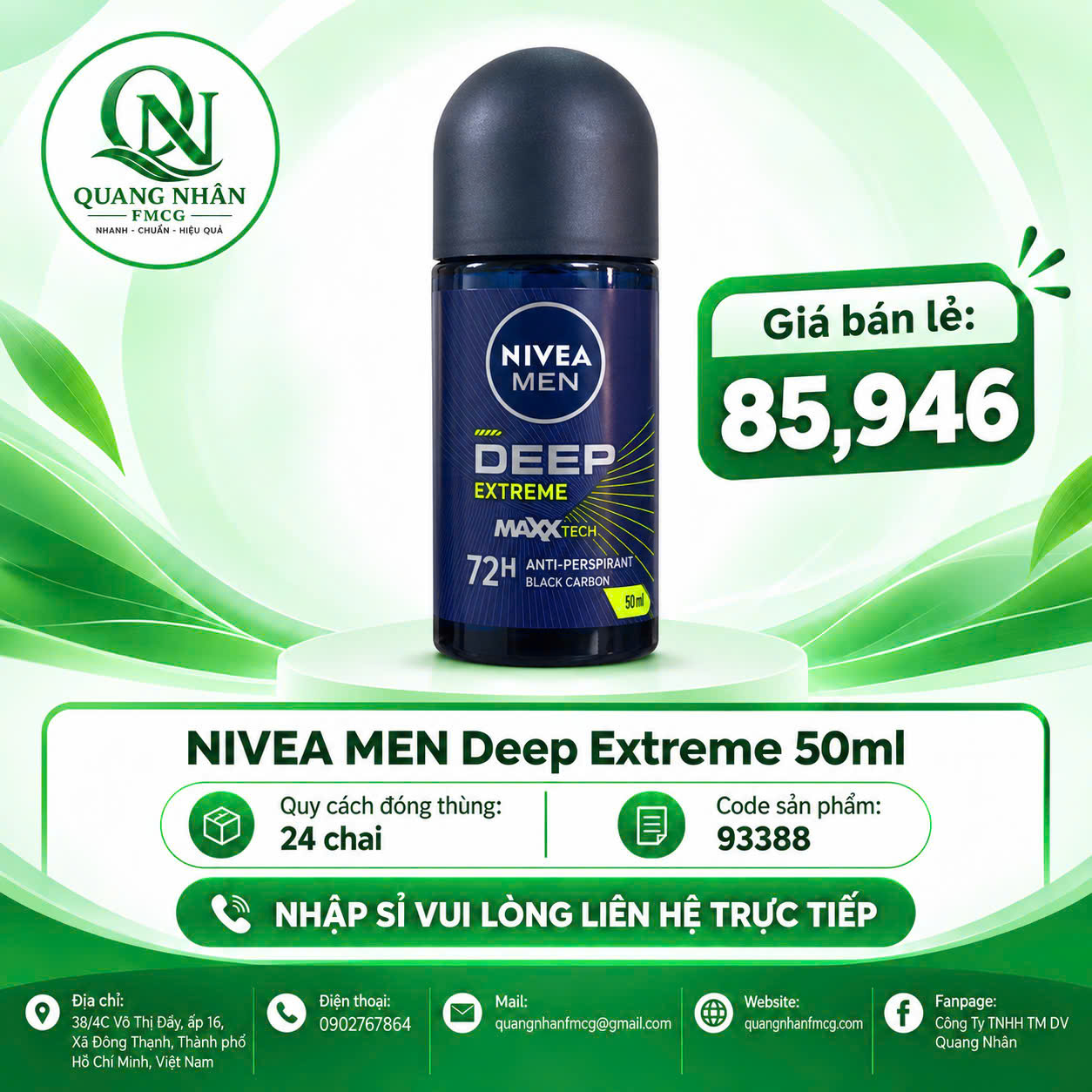 93388 - Lăn ngăn mùi NIVEA Men Deep Extreme Hương Năng Động 50ml x 24 chai