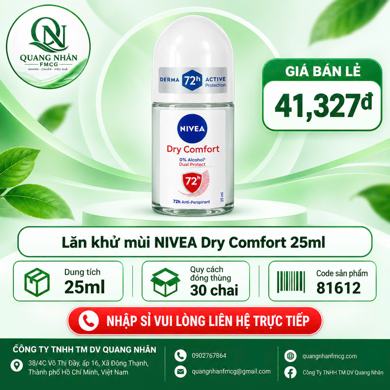 81612 LĂN NGĂN MÙI NỮ NIVEA Khô thoáng 72H 25ML  x 30 CHAI