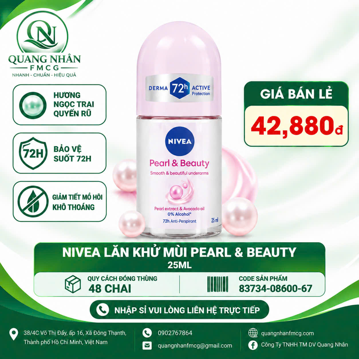 83734 Lăn ngăn mùi nữ NIVEA ngọc trai 25ml x 48 chai