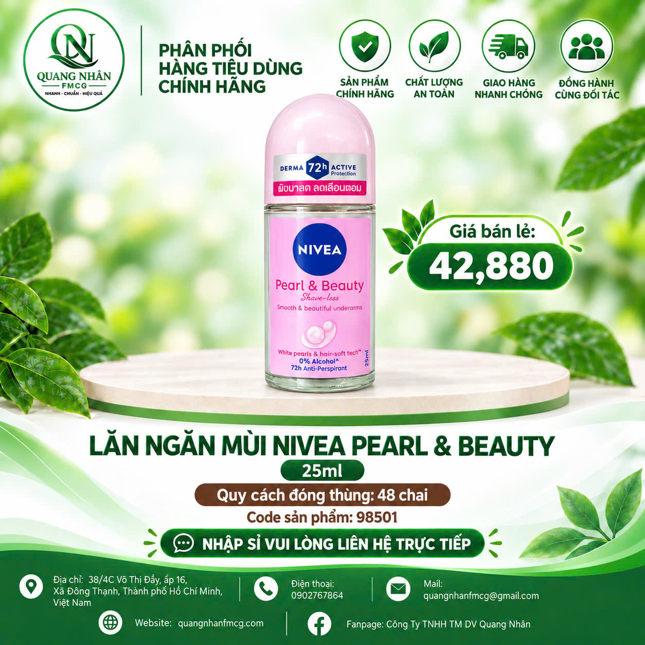 98501 LĂN NGĂN MÙI NỮ NIVEA NGOC TRAI MIN MUOT 25ML  x 48 CHAI