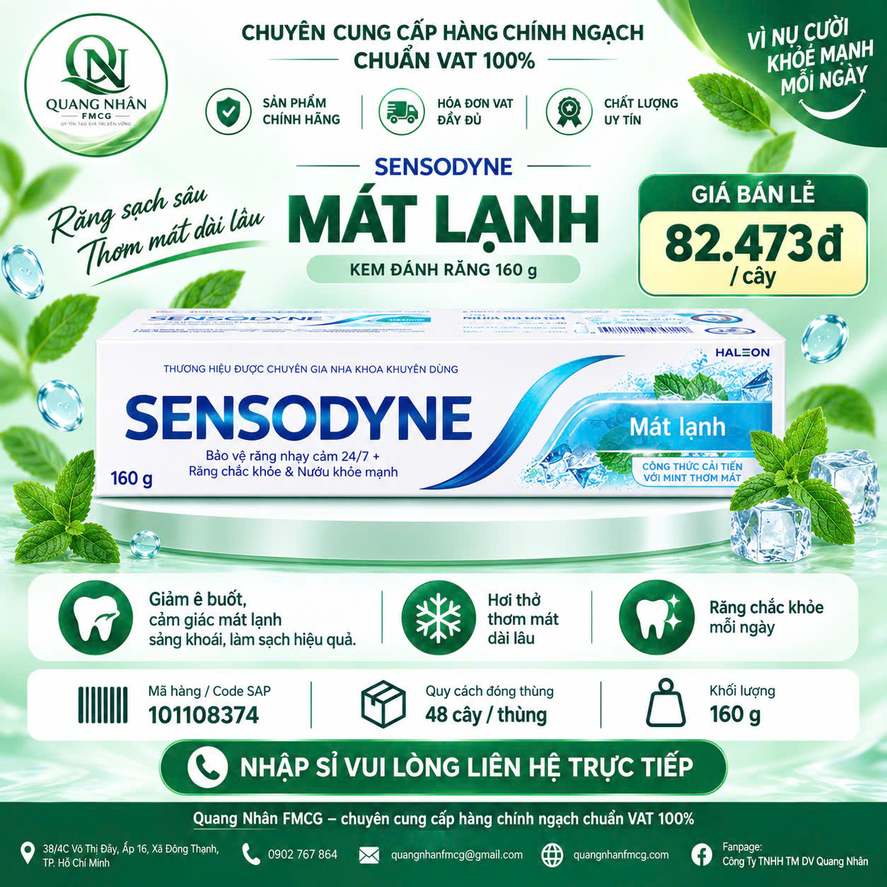 KEM ĐÁNH RĂNG SENSODYNE BAC HA 160G x 48 ống