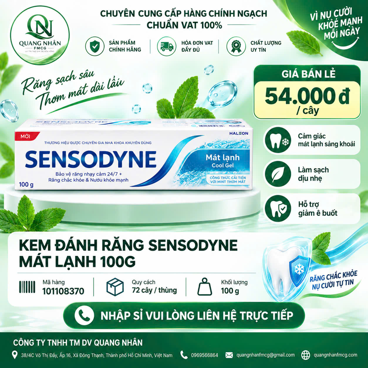 KEM ĐÁNH RĂNG SENSODYNE MAT LANH 100G x 72 ống