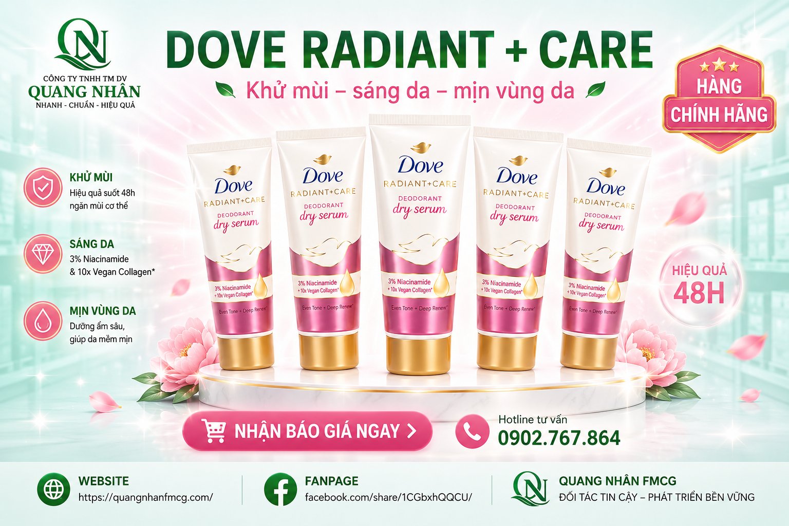SERUM NGĂN MÙI DOVE Colagen Giúp Da Sáng Mịn Đều Màu (HỒNG) 40ml x 24 TUÝP