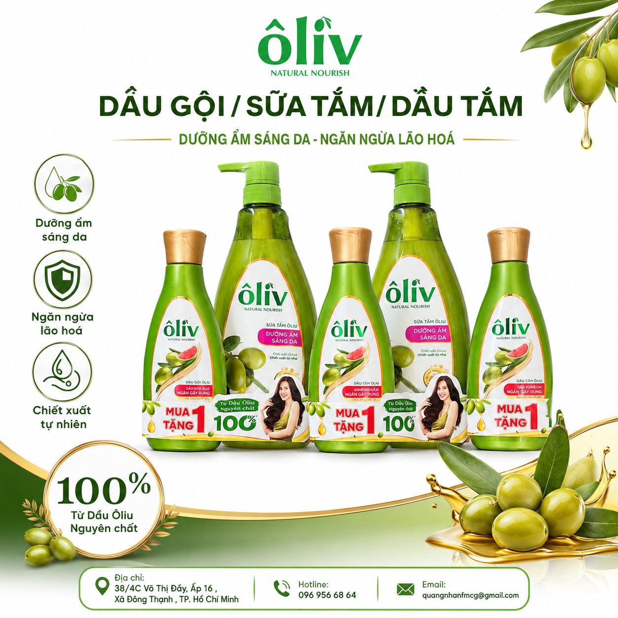 SỮA TẮM ÔLIV DƯỠNG ẨM SÁNG DA 650ML+ 250ML) X 12 BỘ/thùng