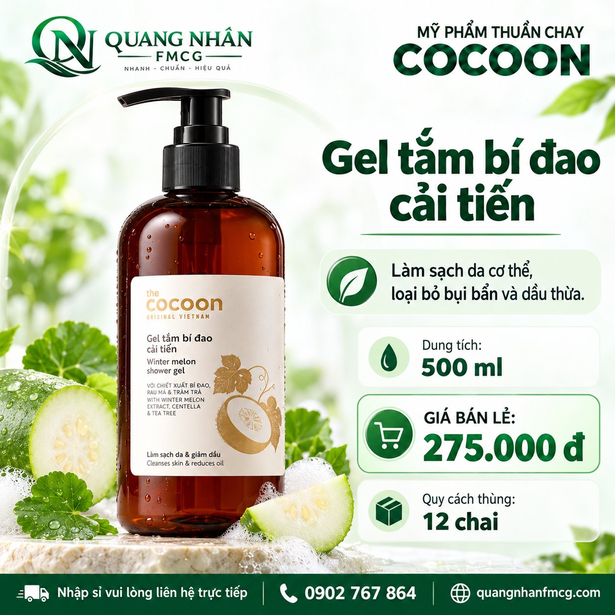 Cocoon gel tắm bí đao cải tiến 500ml