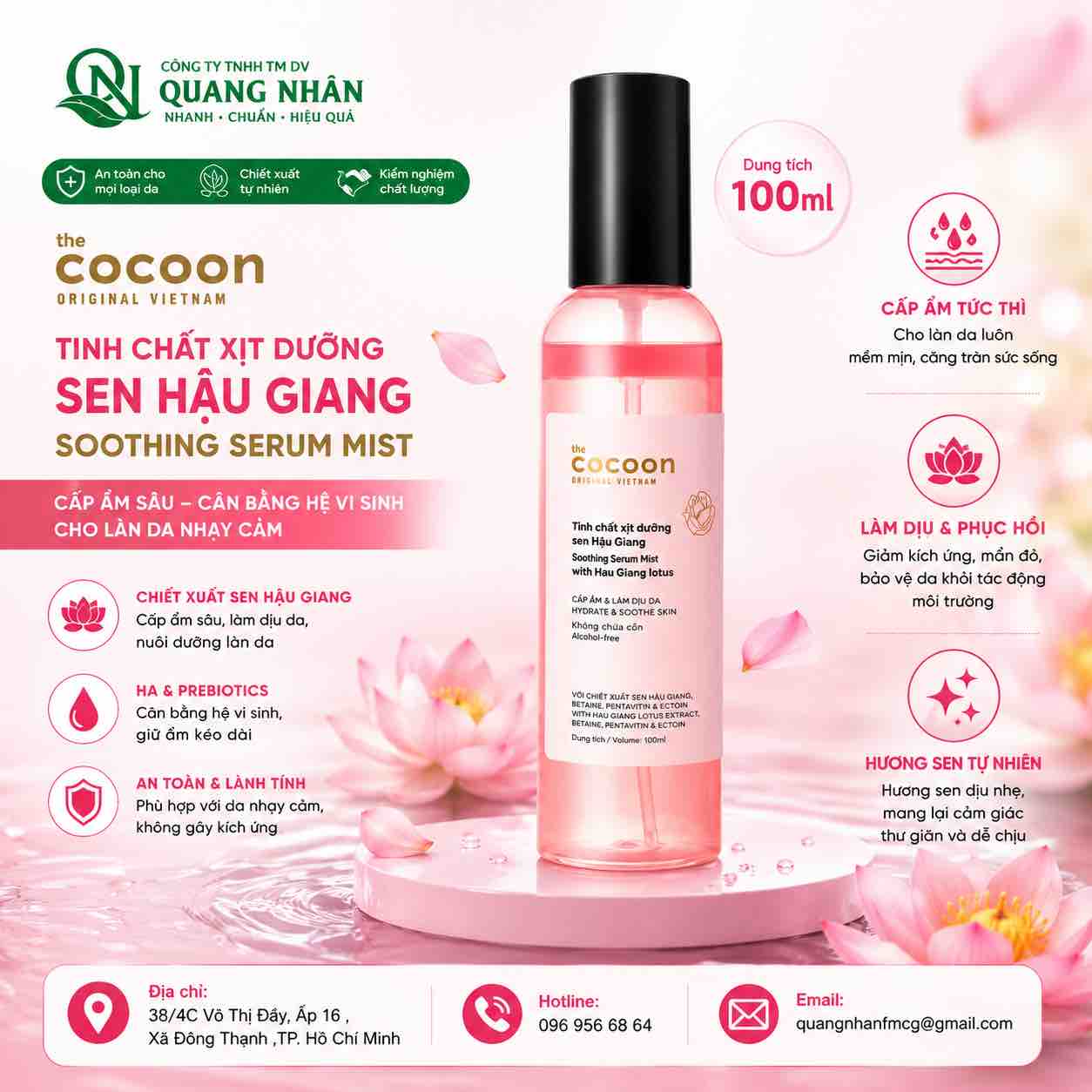 Tinh chất xịt dưỡng Sen Hậu Giang 100ml