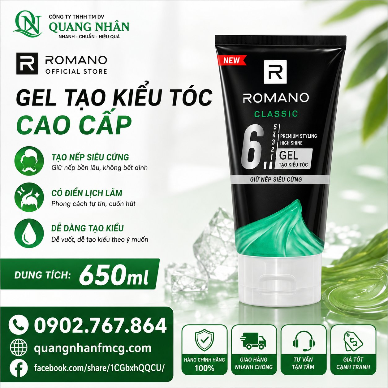 GEL TẠO KIỂU TÓC ROMANO CLASSIC SỐ 6 GIỮ TÓC SIÊU CỨNG 150G (trắng) X 48 TUÝP