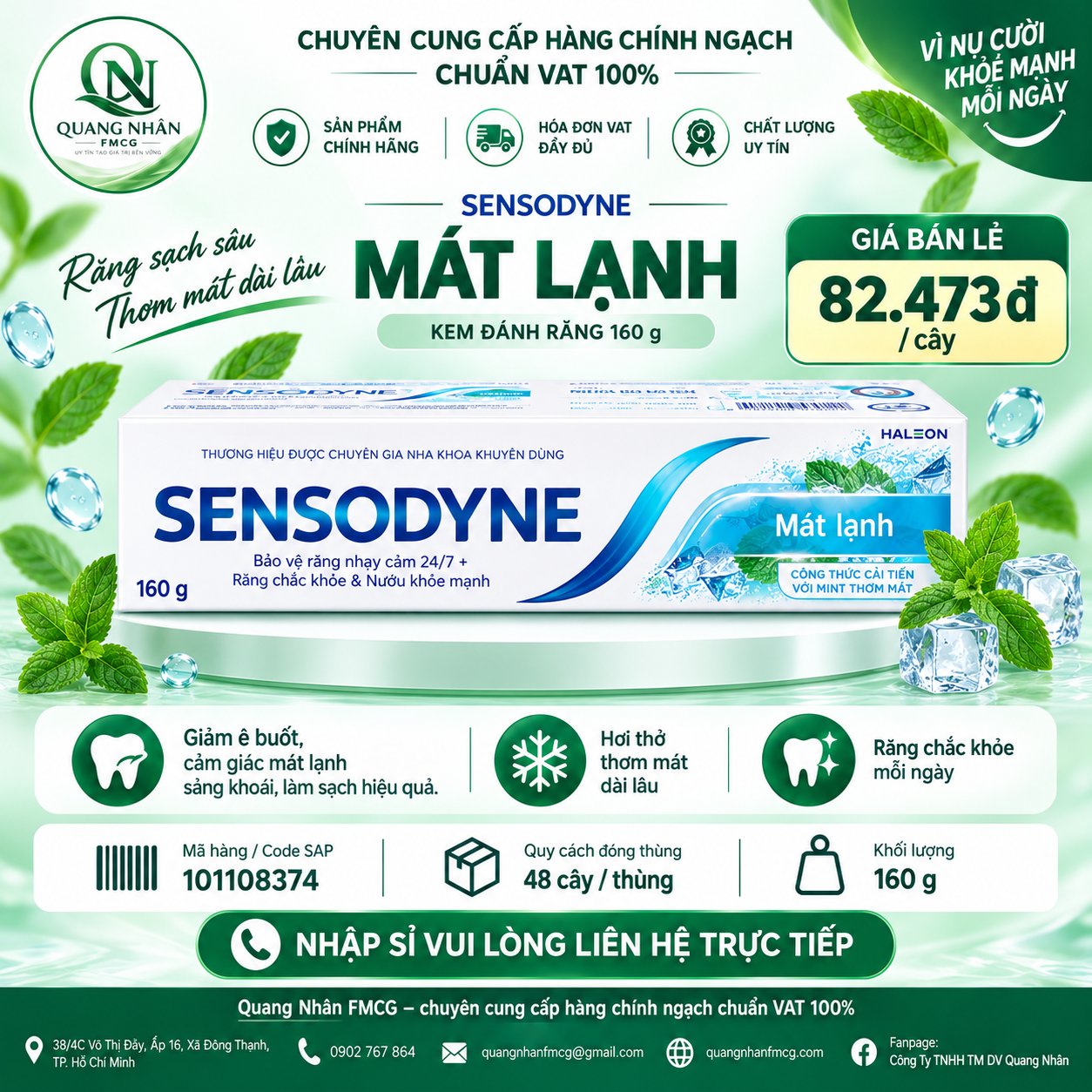 KEM ĐÁNH RĂNG SENSODYNE MAT LANH 160G x 48 ống