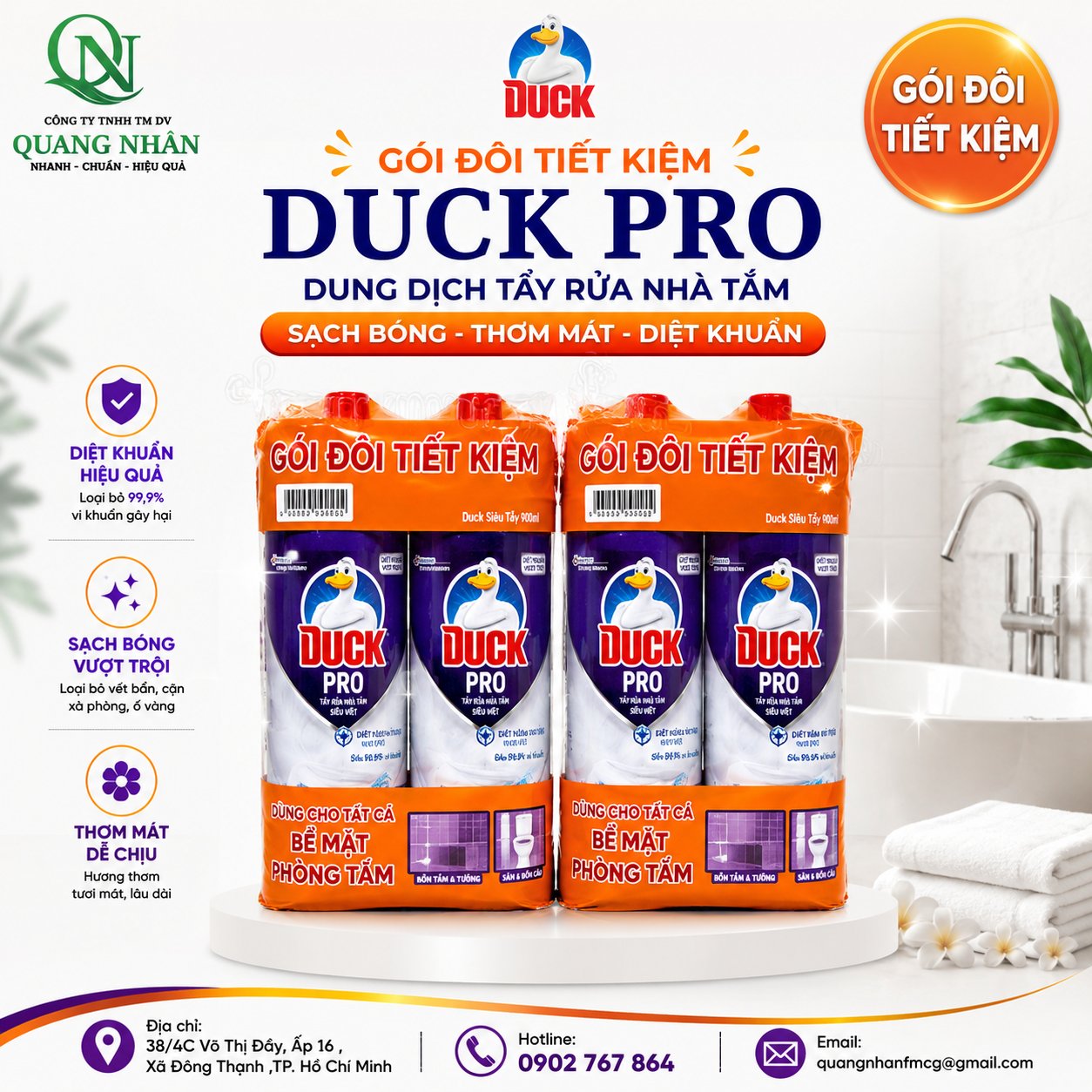 TẨY NHÀ TẮM DUCK - SIEU TAY PRO 900MLx2 / 6 CẶP