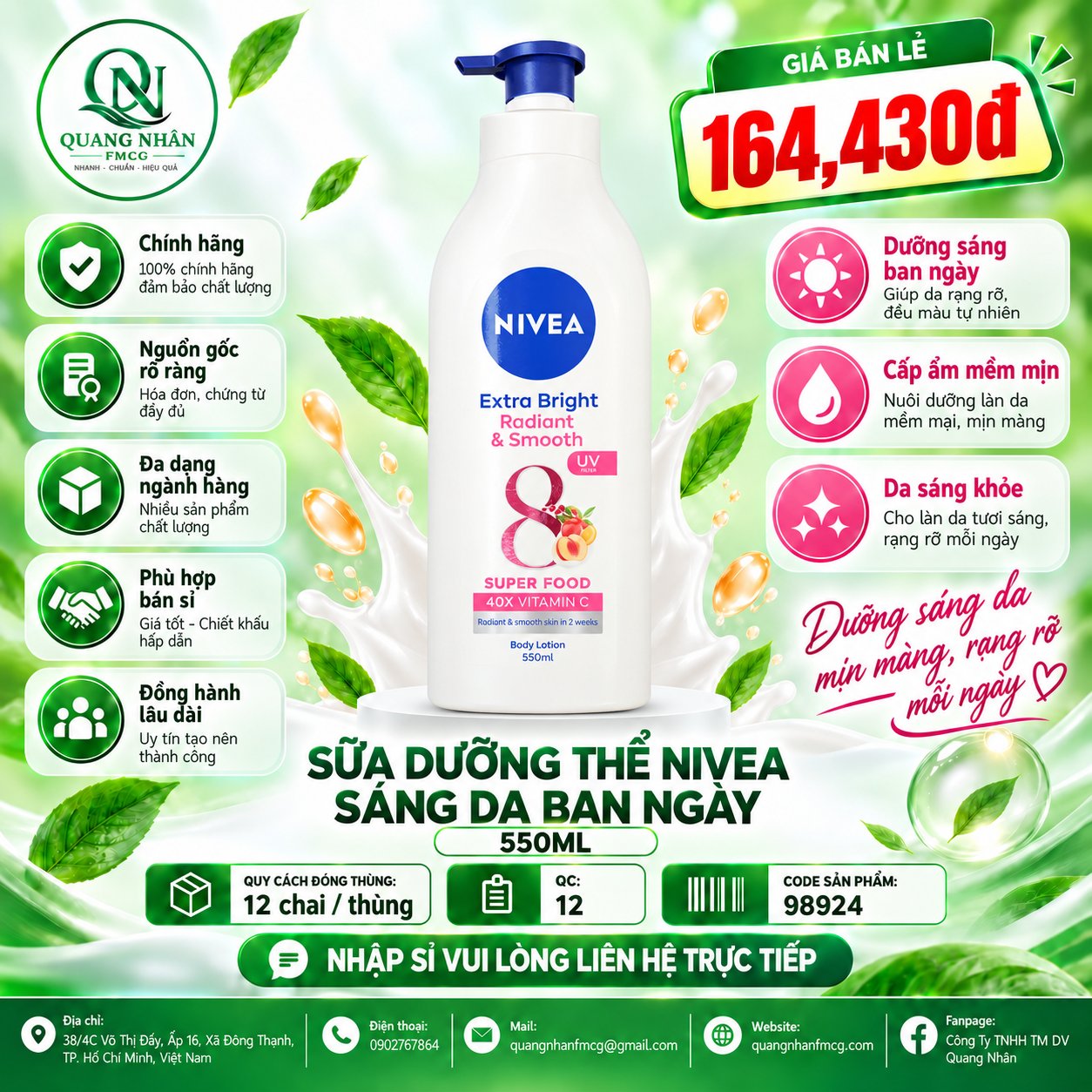 Sữa Dưỡng Thể NIVEA 8 Super Foods Dưỡng Sáng Da | Mịn Da (550 ml) - 98924