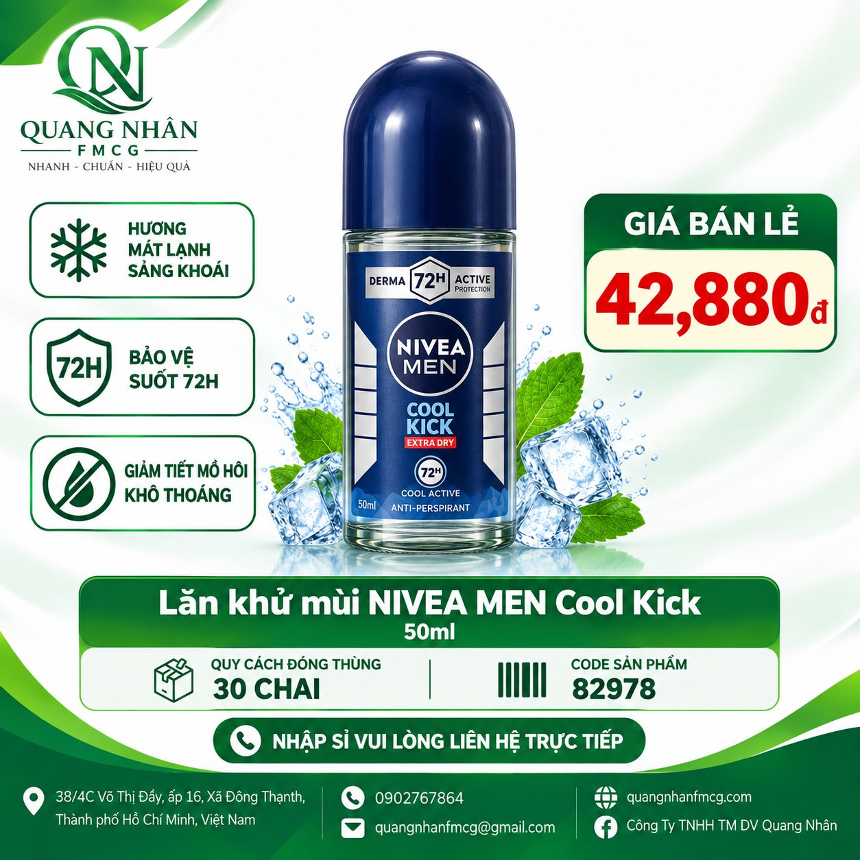 82978 LĂN NGĂN MÙI NAM NIVEA Mát Lạnh (BLUE) 25ML  x 30 CHAI