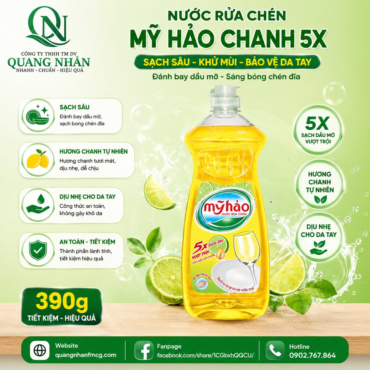 Nước Rửa Chén MY HAO Chanh 5X - 390g x 24 chai