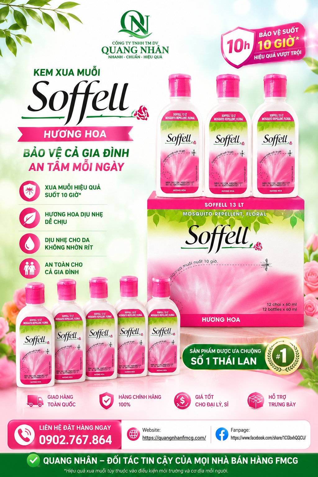 KEM CHỐNG MUỖI SOFFELL HƯƠNG HOA 60ml ( 12 chai )  x12 hộp