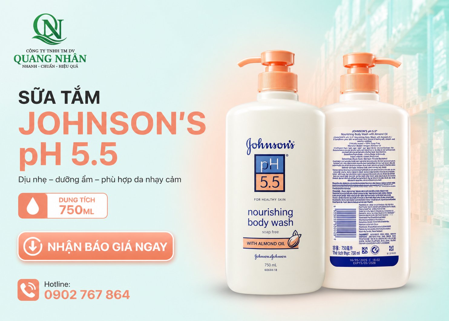 Johnson pH5.5 Nourishing Body Wash with Almond Oil 750ml x 12 chai