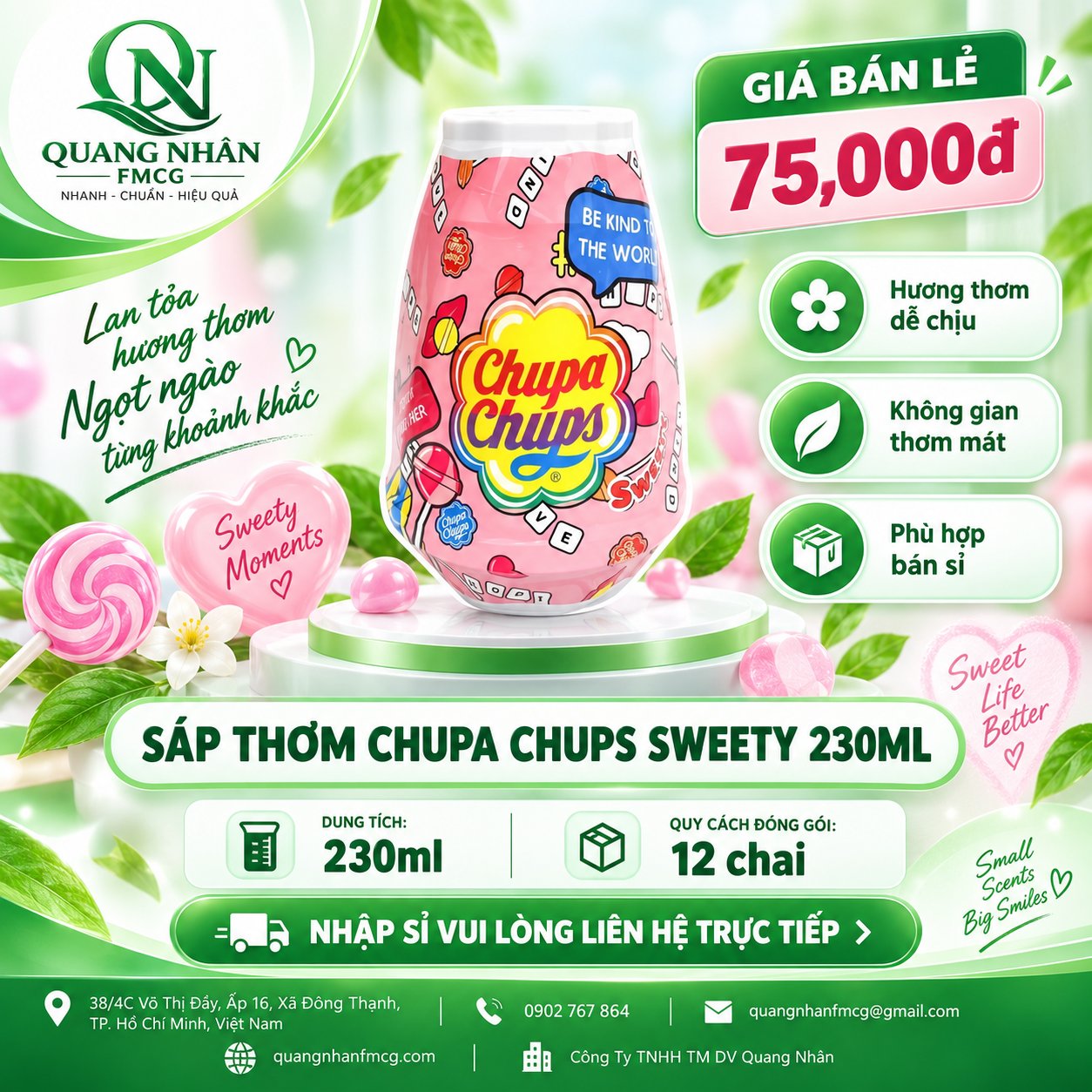 Sáp thơm làm tươi mát không khí Chupa Chups hương ngọt ngào 230G hiệu TAKE & CARE x 24 hũ/thùng