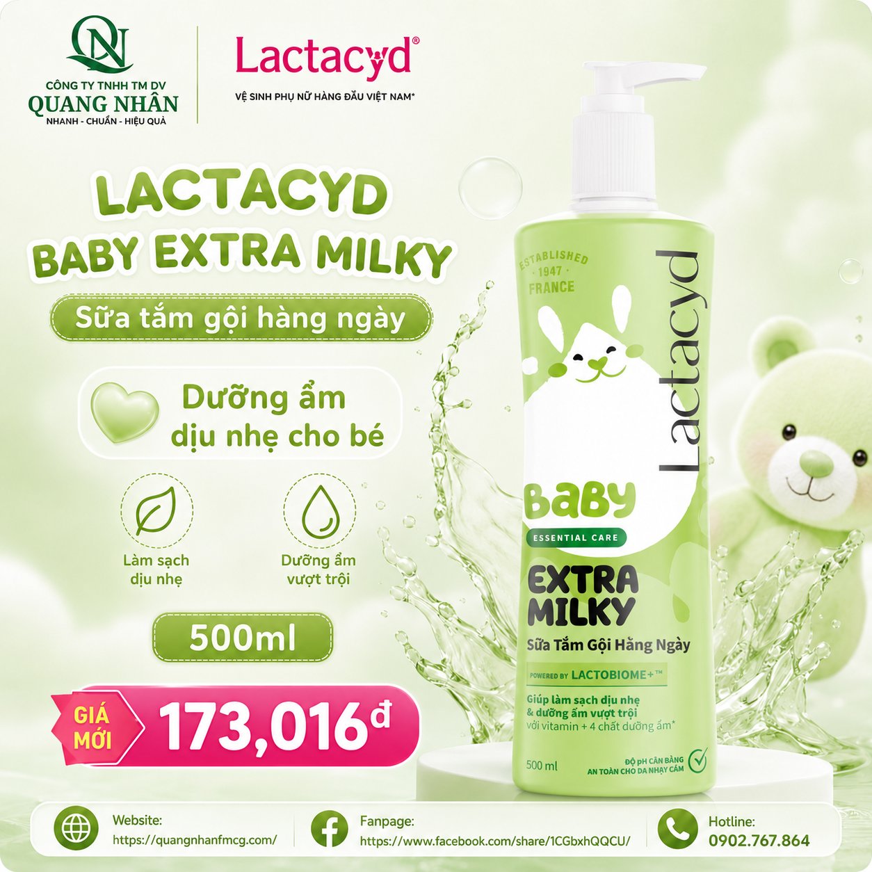 LACTACYD BABY EXTRA MILKY 500ML X 12 CHAI