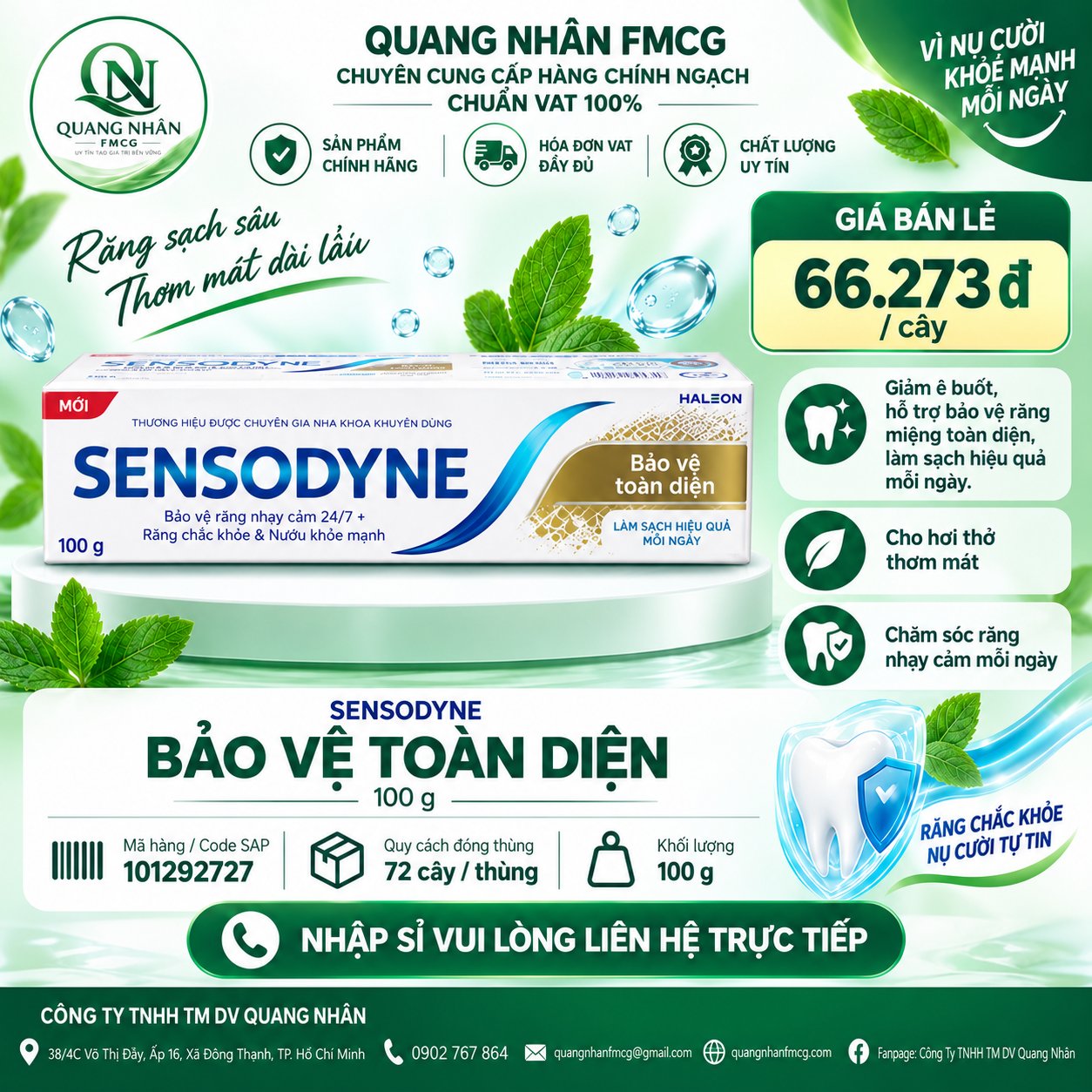 KEM ĐÁNH RĂNG SENSODYNE BẢO VỆ TOÀN DIỆN 100G X 72 ống ( NÂU )
